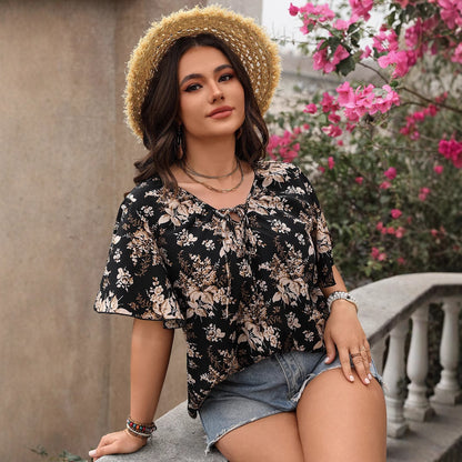 Custom Plus Size Women's Casual Loose Printed Short Sleeve Top