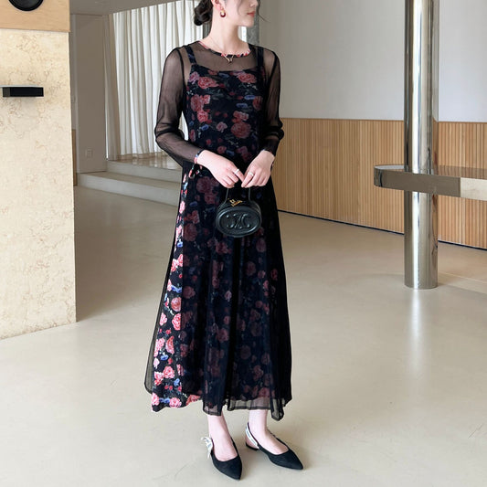 Pleated Elegant Net Sleeveless Two-Piece Dress Set