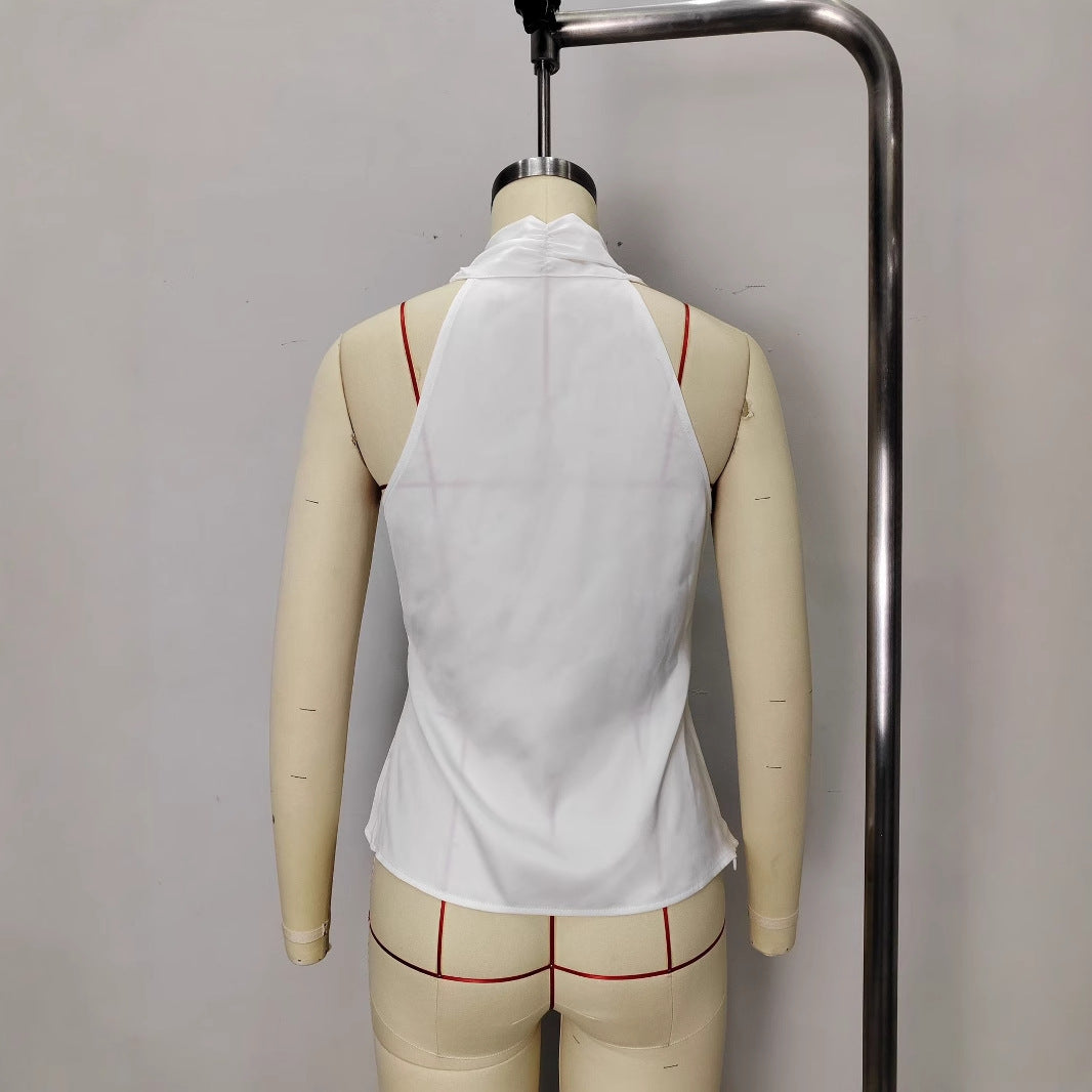 V-neck slim fit lace up sleeveless shirt for women