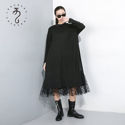 Plus Size Women's New Mesh Dress Trendy Personality Plus Size Fake Two-Piece Midi Skirt