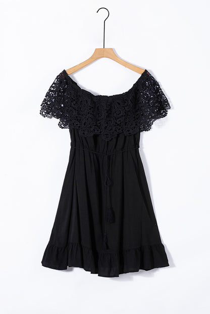 Black Off-the-shoulder Lace Sleeves Plus size Dress