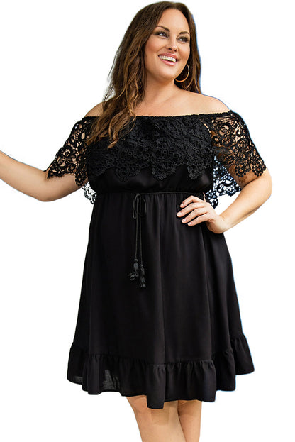 Black Off-the-shoulder Lace Sleeves Plus size Dress