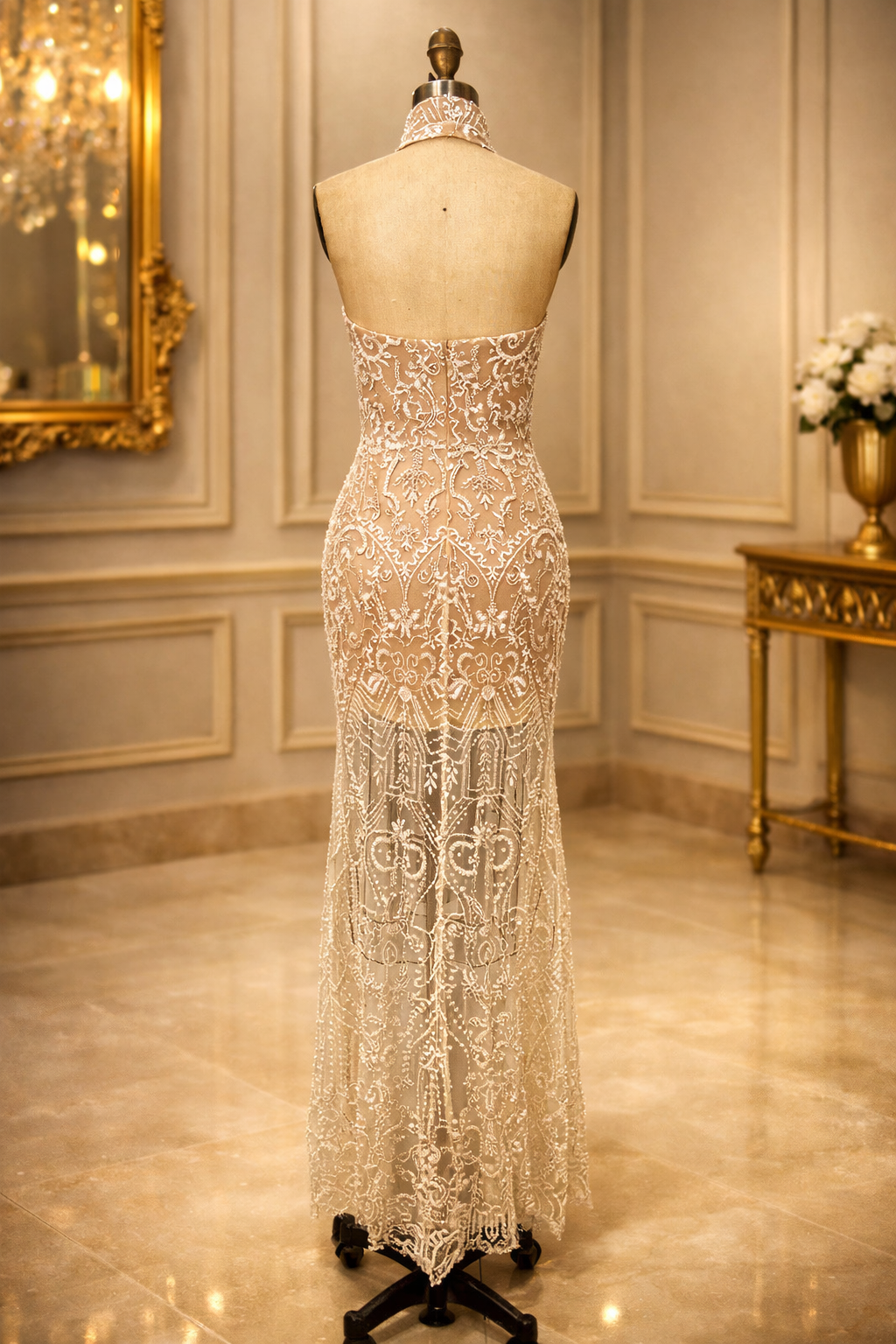 Fashion Sequin Women's Halter Sexy Sleeveless Sequin Fitted Long Bodycon Party Dress