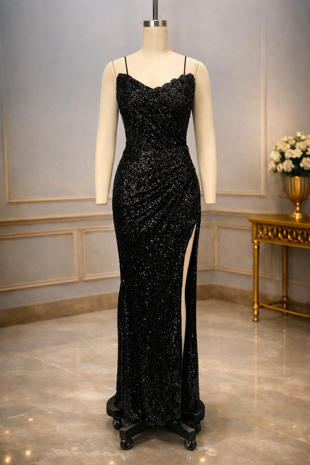 Spring and Summer New Women's Off-the-Shoulder Sequined Sexy Evening Dress Halter Sequined Sleeveless Party Dress Long Skirt