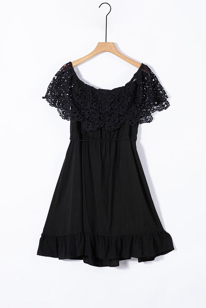 Black Off-the-shoulder Lace Sleeves Plus size Dress